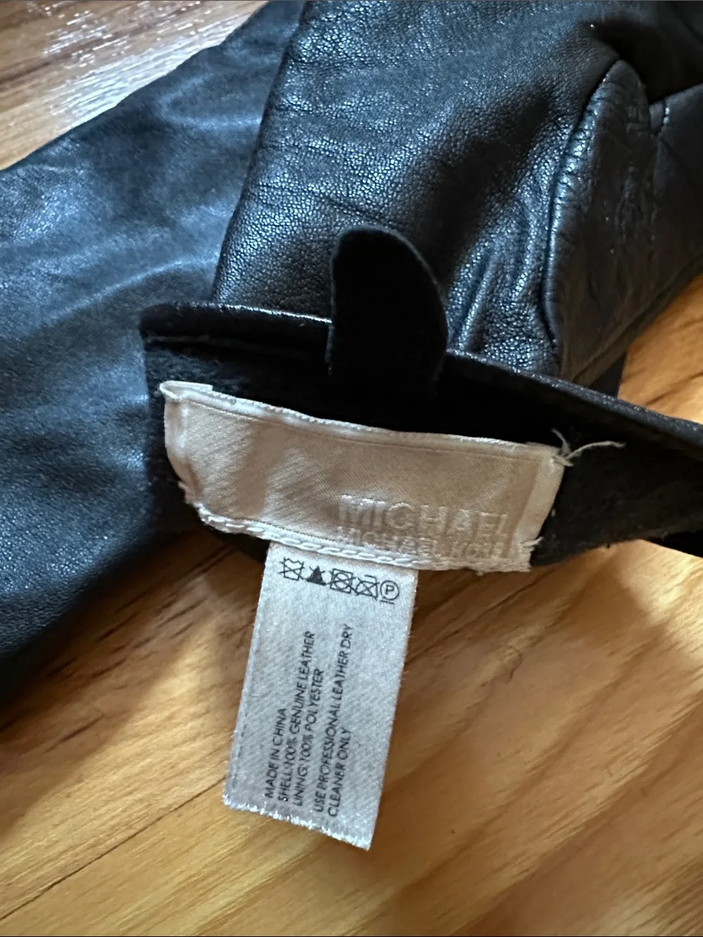 Michael Kors Black Leather Gloves with Gold MK Emblem